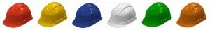 Hard hats - white, yellow, blue, orange, red & green