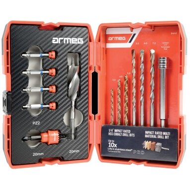 Armeg Twister 13pc Electricians Set - Impact Rated Drill Bits