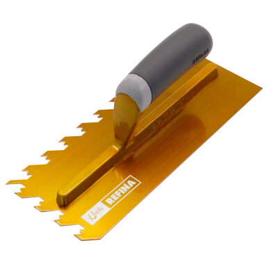 Refina Notched Tiling Trowel 11 Inch - 12mm Notch - Gold